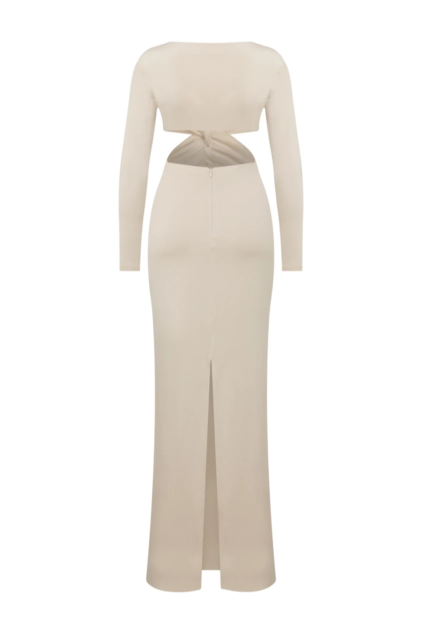 CARRIE BEIGE MIDI DRESS WITH CUT-OUT DETAIL