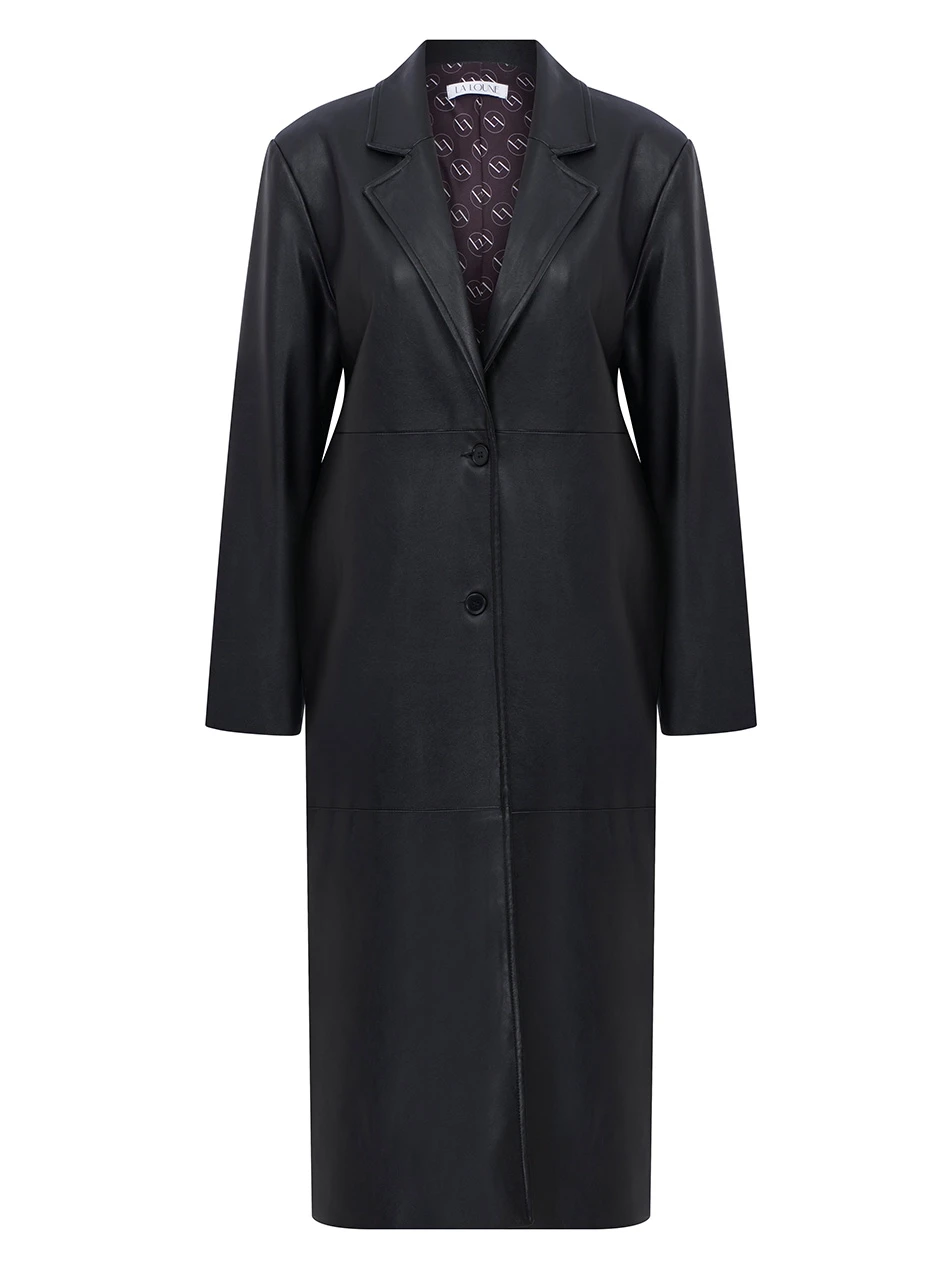 JUNE FAUX LEATHER BLACK TRENCHCOAT