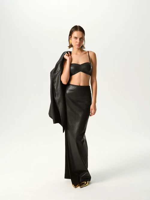 ARYA FAUX LEATHER NAVY SKIRT