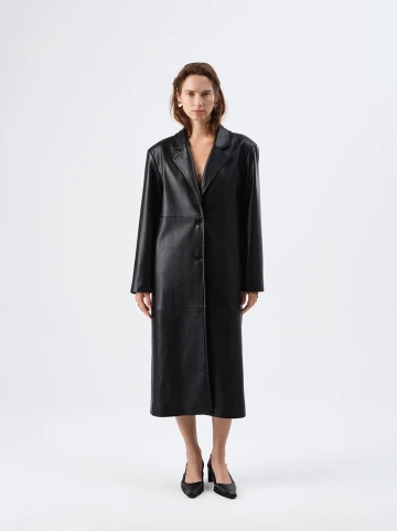 JUNE FAUX LEATHER BLACK TRENCHCOAT